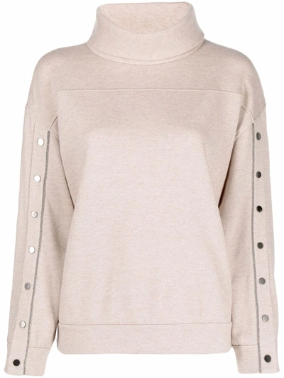 Brunello Cucinelli Buttoned-sleeve Jumper In Nude