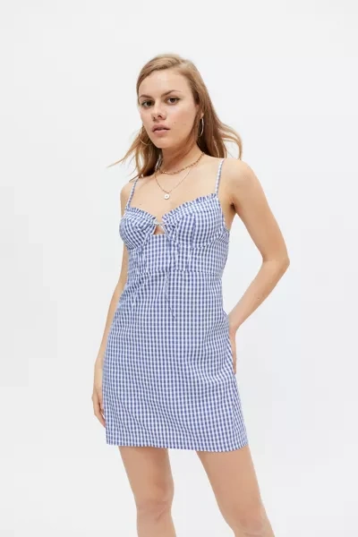 Urban Outfitters Uo Kitty Bustier Gingham Mini Dress In Blue Multi