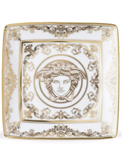 Versace Medusa Gala Canape Dish In White And Gold