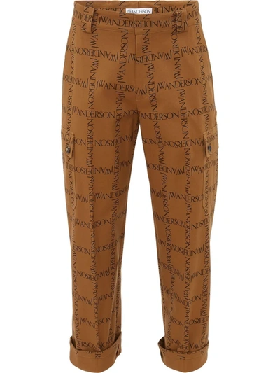 Jw Anderson Logo-print Straight-leg Trousers In Brown