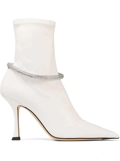 Jimmy Choo Leroy 90 Embellished Ankle Boots In White