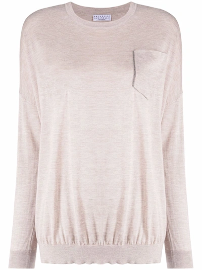 Brunello Cucinelli Patch-pocket Fine-knit Jumper In Rosa