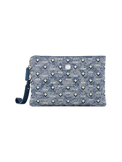 Mcm Vintage Jacquard Pouch In Grey