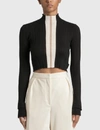Palm Angels Woman Black Crop Sweater With Contrast Stripe In Black