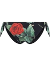 Dolce & Gabbana Tie Bikini Bottoms With Rose Print In Schwarz