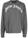 Palm Angels Crew-neck Cotton Sweatshirt With Lettering Print In Grey