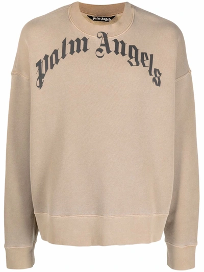 Palm Angels Curved Logo Print Sweatshirt In Nude