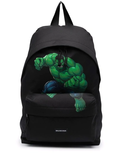 Balenciaga The Hulk-print Explorer Backpack In Schwarz