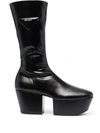 Prada Triangle Logo Platform Boots In Nero