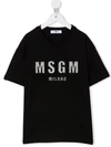MSGM KIDS BLACK T-SHIRT WITH GLITTER LOGO,MS027706 110