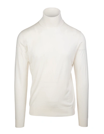 Fedeli Man White Turtleneck Pullover In Cashmere And Silk
