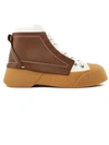 JW ANDERSON BROWN LEATHER AND WHITE COTTON SNEAKERS,ANW37000A14054 509
