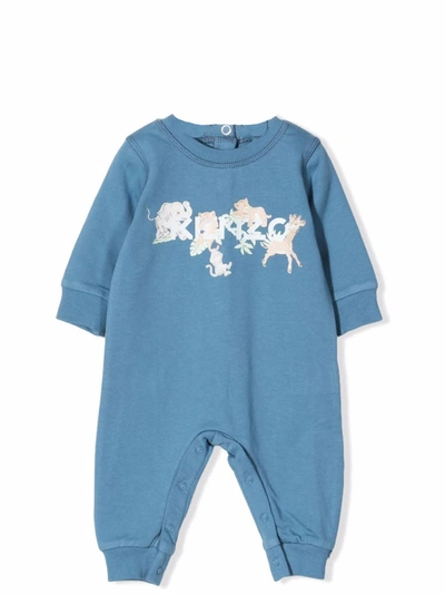 Kenzo Babies' Animal Print Jumpsuit In Blue