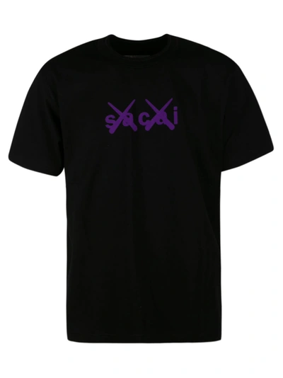 Sacai Womens Blk Purple X Kaws Logo-print Cotton-jersey T-shirt 0 In Black