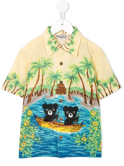 Miki House Teddy Print Shirt In 黄色