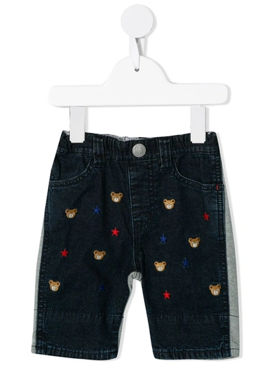 Miki House Babies' Embroidered Bear Cropped Trousers In 蓝色