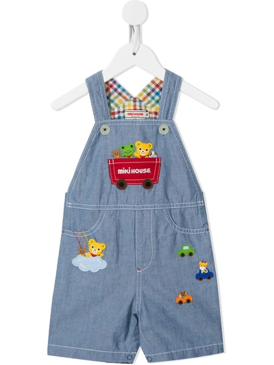 Miki House Babies' Embroidered Sleeveless Dungarees In 蓝色