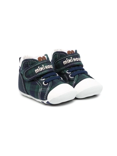 Miki House Babies' Tartan Touch-strap Sneakers In 蓝色