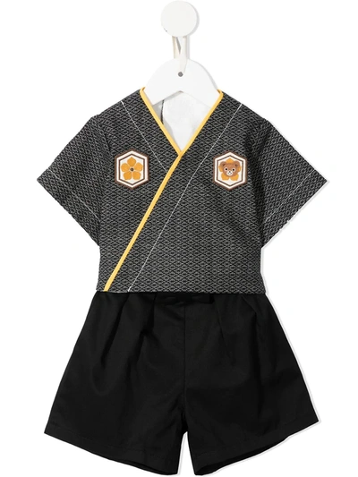 Miki House Babies' Kimono Apron & Bloomer Two-piece Set In 黑色