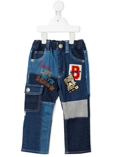 Miki House Kids' Patchwork-embroidered Jeans In 蓝色