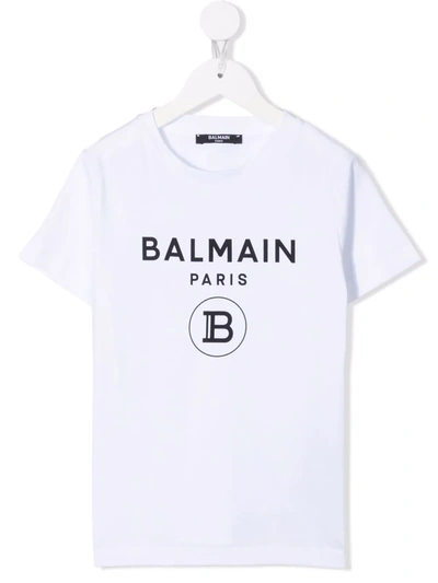 Balmain Kids' Logo-print Cotton T-shirt In Weiss