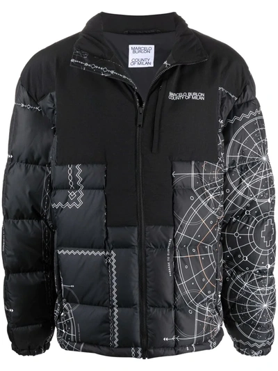 Marcelo Burlon County Of Milan All Over Astral Print Nylon Puff Jacket In Black