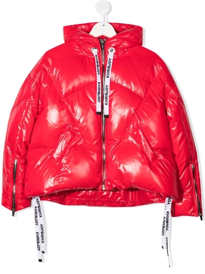 Khrisjoy Metallic Puffer Hooded Jacket In 红色