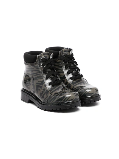 Fendi Logo-print Lace-up Boots In 褐色
