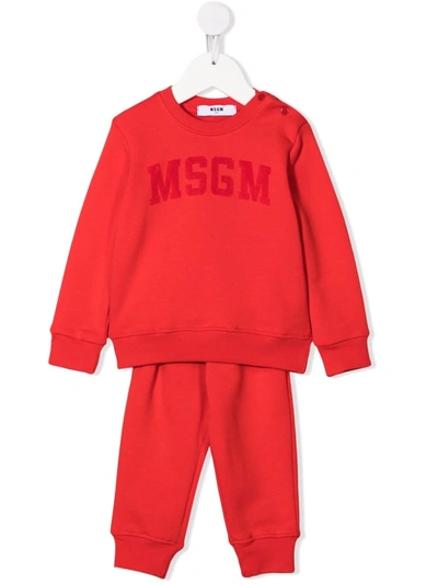 Msgm Babies' Logo-print Tracksuit Set In 红色