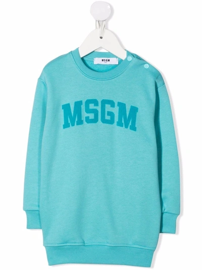 Msgm Light-blue Dress For Baby Girl With Velvet Logo In Light Blue