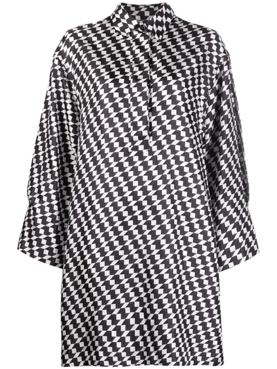 Odeeh Geometric-print Silk Dress In 黑色