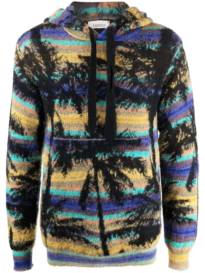Laneus Palm Print Alpaca-blend Hooded Sweater In Var2