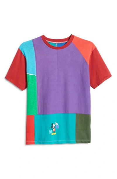 Disney Unisex Upcycled Mickey Mouse Patchwork Graphic Tee In Green/ Blue/ Purple/ Red