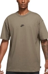 Nike Sportswear Oversize Embroidered Logo T-shirt In Sandalwood/ Black