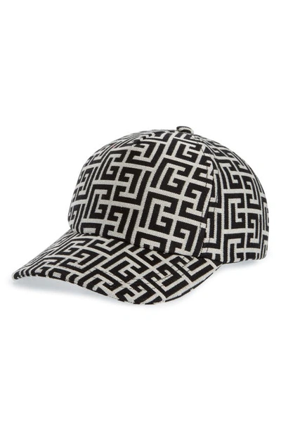 Balmain Monogram-print Baseball Cap In Ivory/ Black