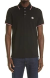 Moncler Logo Patch Tipped Cotton Piqué Polo In Black