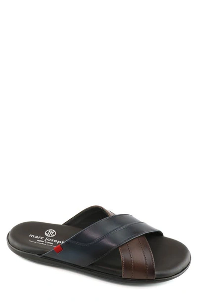 Marc Joseph New York Boone Ave Slide Sandal In Navy/brown Napa