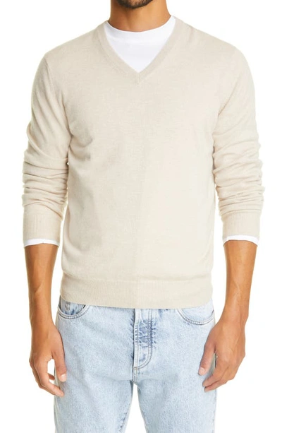 Brunello Cucinelli V-neck Cashmere Jumper In Sand