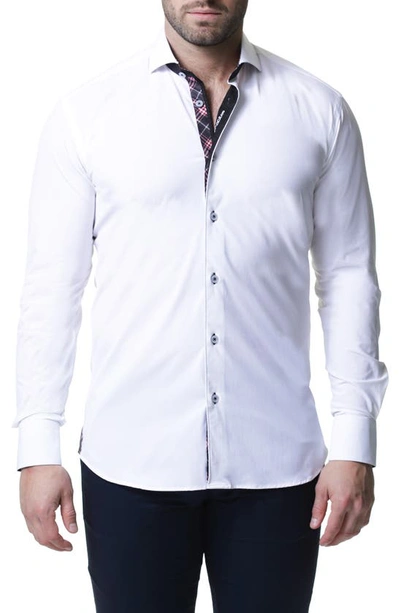 Maceoo Wall Street Regular Fit Stretch Solid Button-up Shirt In White