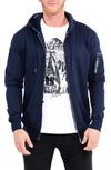 Maceoo Front Zip Stretch Cotton Hoodie In Blue