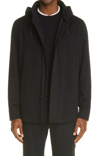 Ermenegildo Zegna Elements Cashmere Hooded Field Jacket In Black