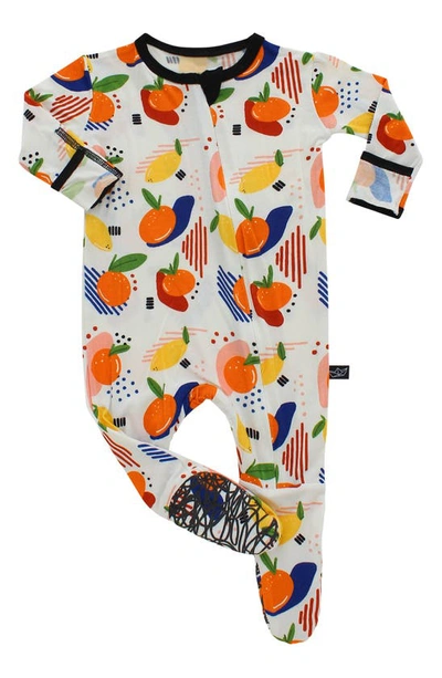 Peregrinewear Babies' Citrus Fitted One-piece Footed Pajamas In White/ Multi
