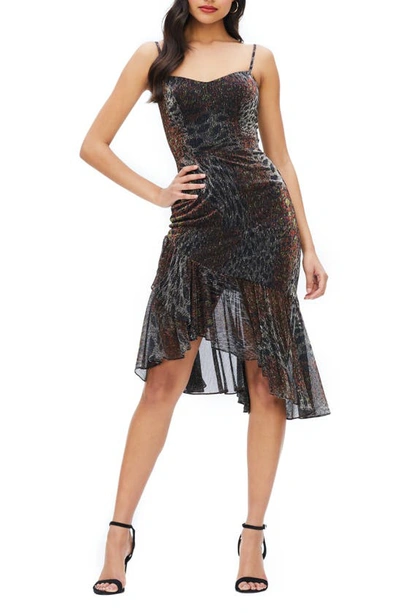 Dress The Population Cantrelle Metallic Asymmetrical Hem Cocktail Dress In Bronze Multi