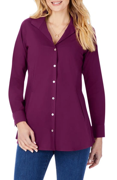Foxcroft Cecilia Non-iron Button-up Tunic Shirt In Spiced Plum