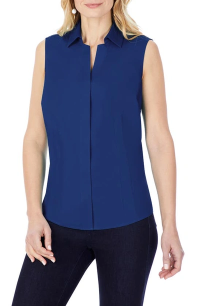 Foxcroft Taylor Non-iron Sleeveless Shirt In Glacial Blue