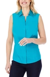 Foxcroft Taylor Non-iron Sleeveless Shirt In Teal Quartz