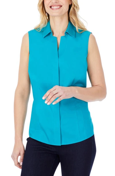 Foxcroft Taylor Non-iron Sleeveless Shirt In Teal Quartz