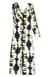 Ganni Ruched One Shoulder Long Sleeve Satin Maxi Dress In Phantom