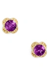 Gucci Interlocking G Stone Stud Earrings In Yellow Gold/ Amethyst