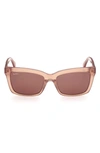 Max Mara 55mm Rectangular Sunglasses In Shiny Light Brown / Brown